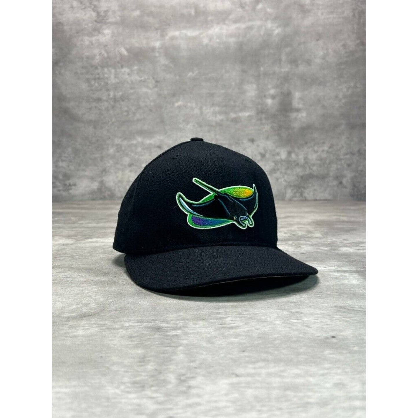 Vintage 90s Tampa Bay Devil Rays MLB Embroidered Logo Fitted Hat Size 7 Black