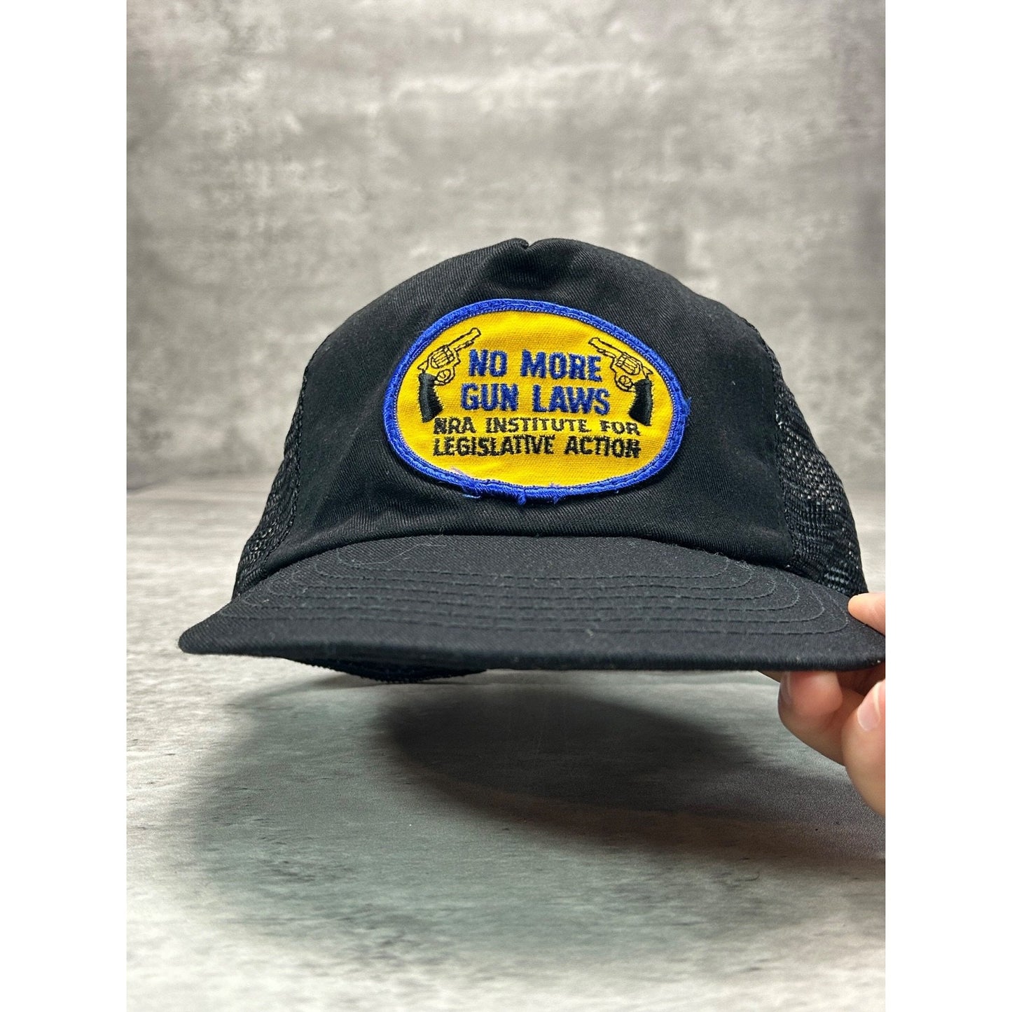 Vintage 80s No More Gun Laws Embroidered Patch Trucker Snapback Hat OSFA