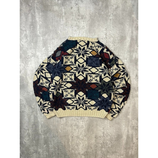 Vintage 90s Northern Isles Snowflake Print Ribbed Pullover Knit Sweater Sz Large