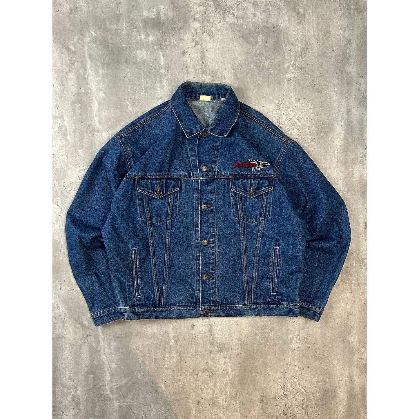 Vintage 90s Pulp Fiction Embroidered Movie Promo Denim Jacket Size XL Blue