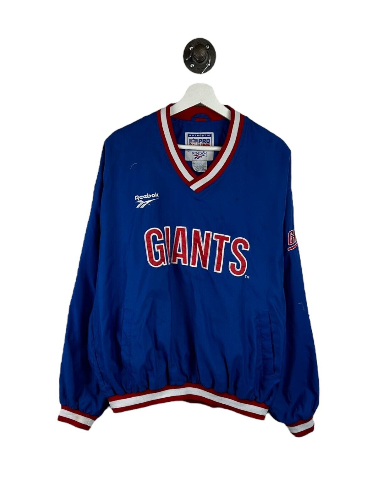 Vintage 90s New York Giants NFL Nylon Pullover Reebok Football Jacket Size Large