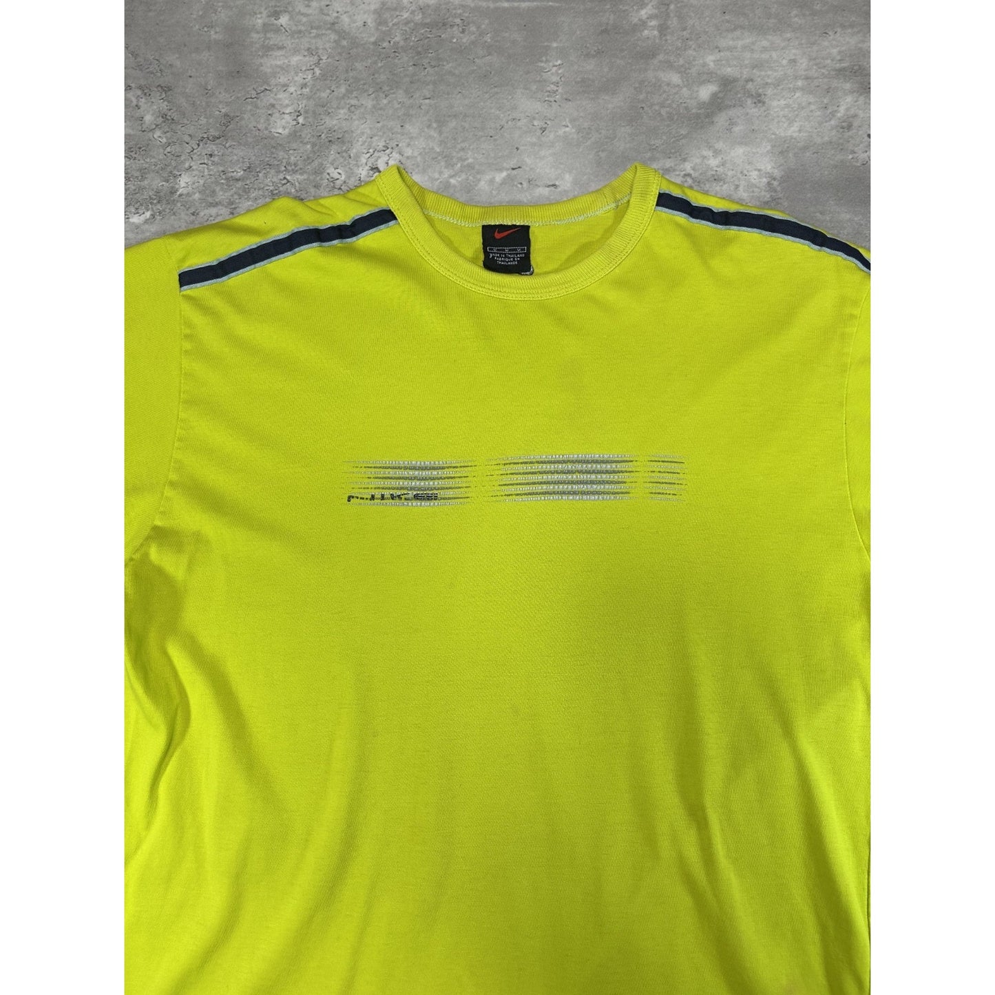 Vintage 2000s Nike Striped Spellout Graphic T-Shirt Size Medium Neon Green