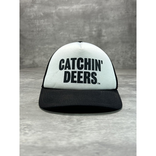 Vintage 90s Catchin Deers Graphic Spellout Trucker Snapback Hat OSFA Black