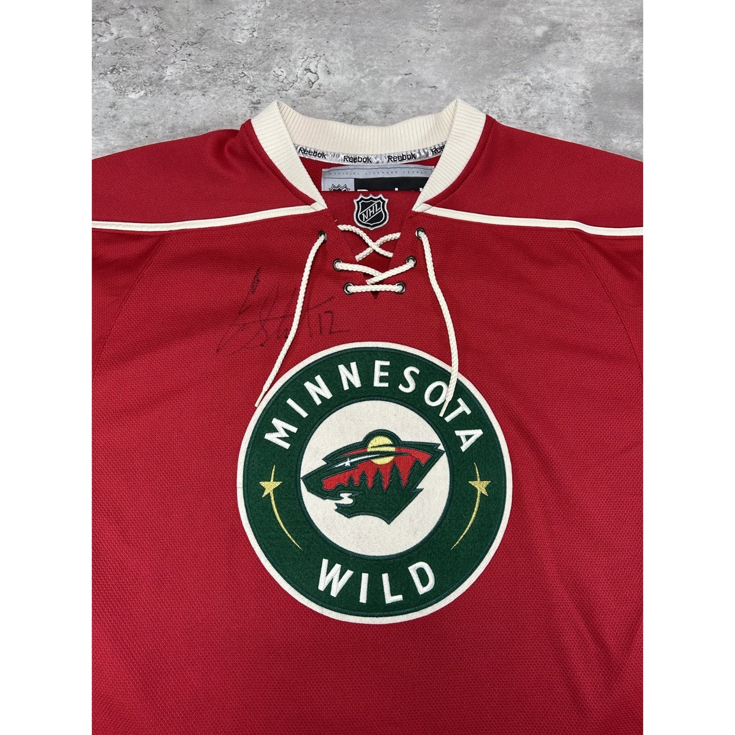 Eric Staahl #12 Minnesoa Wild Embroidered Patch Reebok Hockey Jersey Size Medium