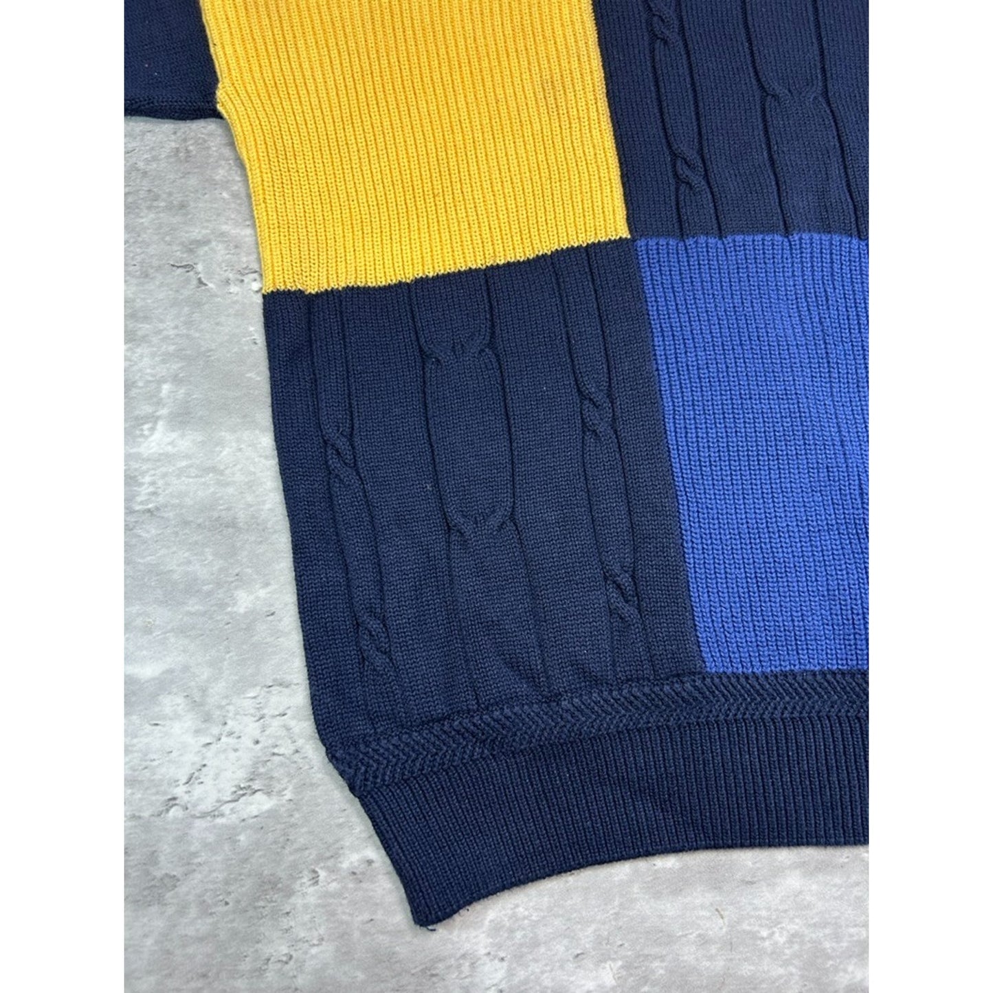 Vintage Nautica Embroidered Crest Panelled Ribbed Knit Sweater Size XL