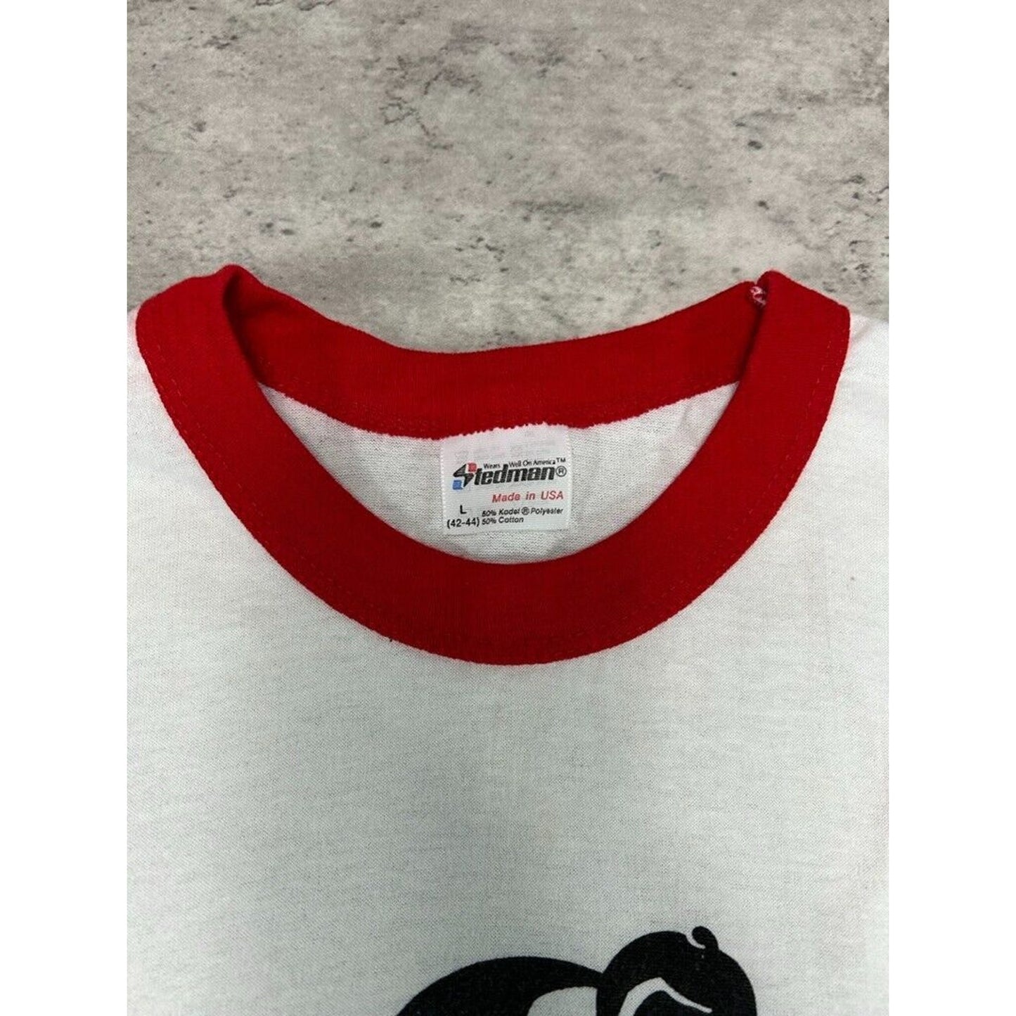 Vintage 1980s Ohio State Buckeyes NCAA Mascot Graphic Ringer T-Shirt Size Large