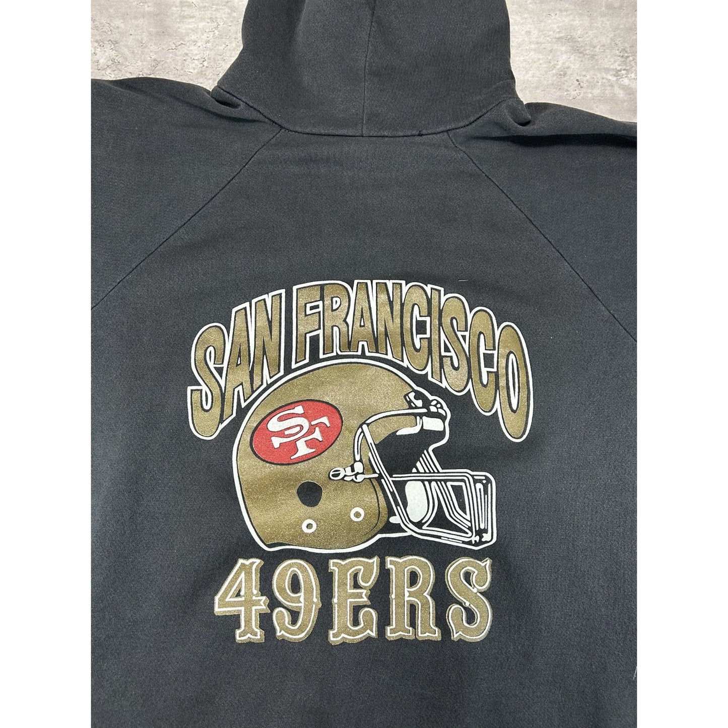 Vintage 90s San Francisco 49ers NFL Helmet Graphic Hooded Sweatshirt Size XL