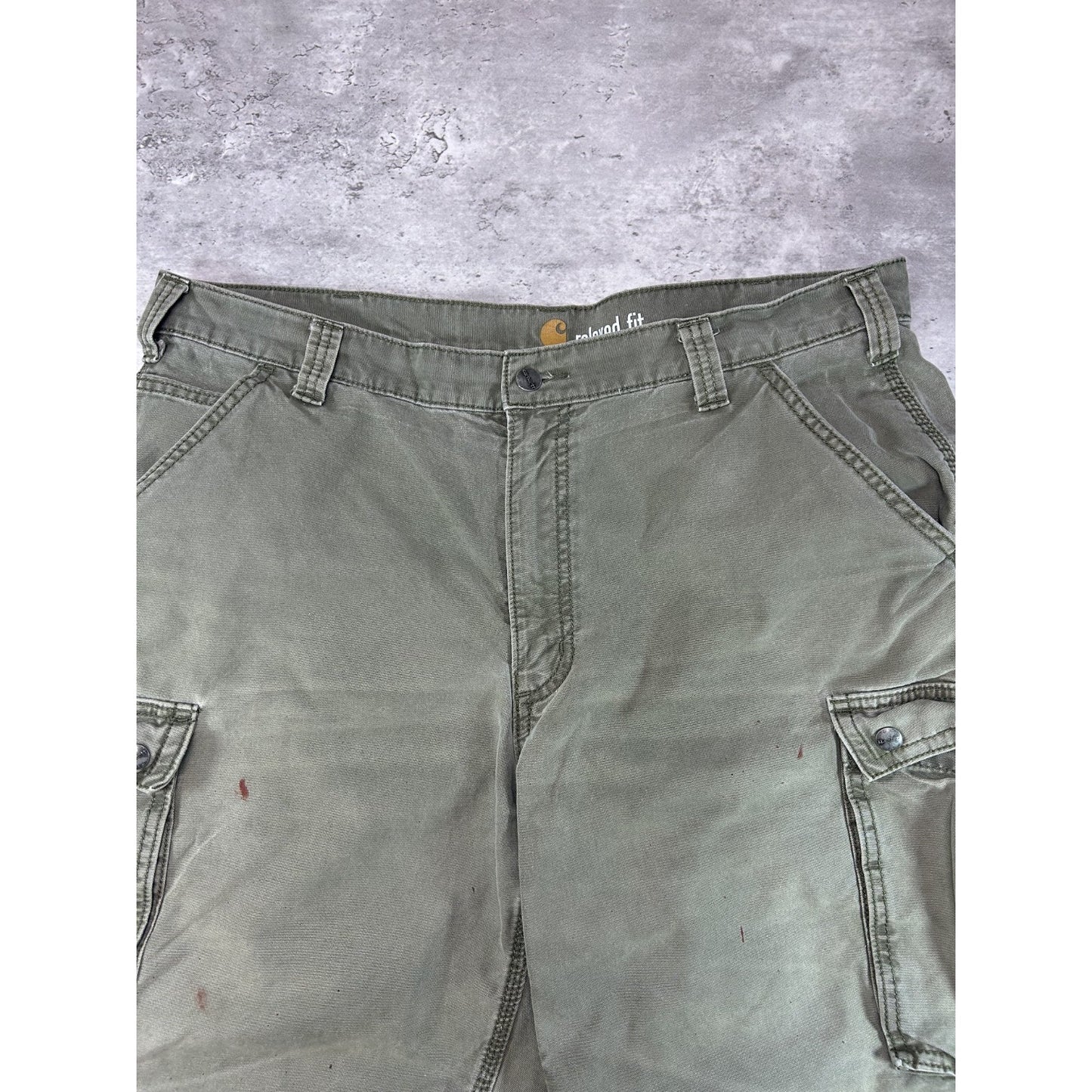 Carhartt Relaxed Fit Canvas Workwear Utility Cargo Shorts Size 39 Green