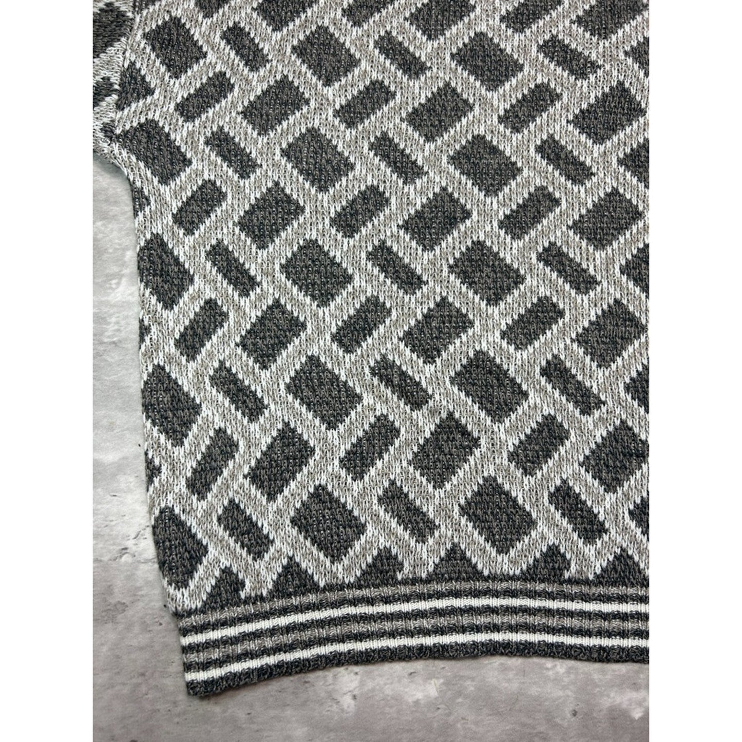 Vintage 90s Bugle Boys Abstract Print 1/4 Button Knit Sweater Size Large Gray