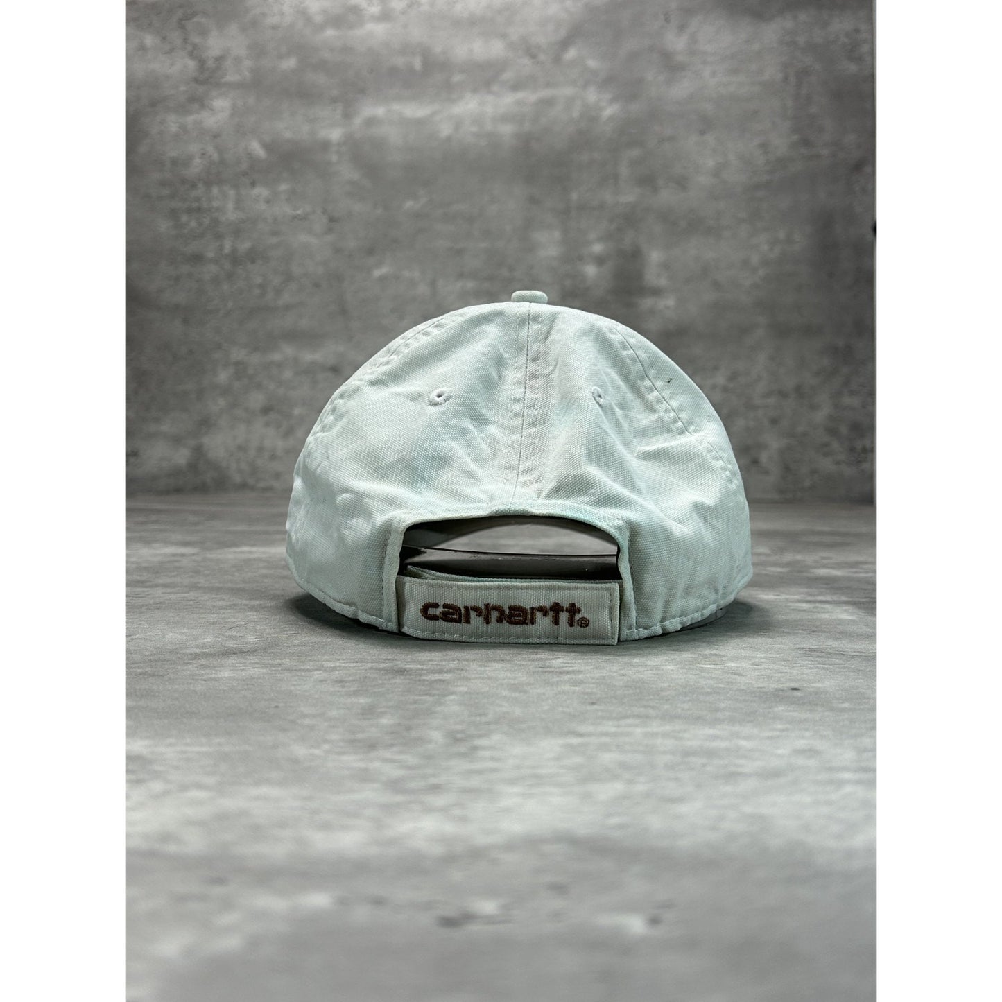 Vintage Carhartt Canvas Workwear Embroidered Leather Patch Strapback Hat OSFA