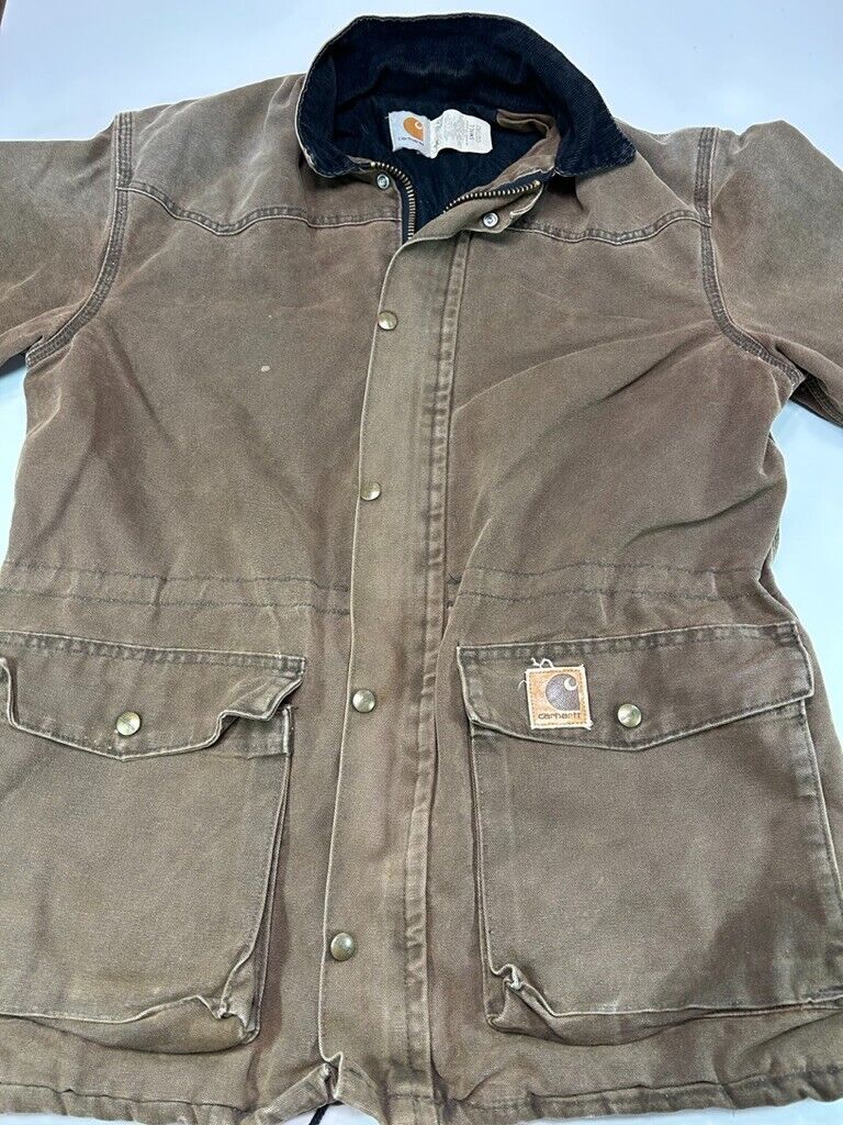 Vintage 90s Carhartt Quilted Lined Canvas Workwear Barn Chore Jacket Size Small
