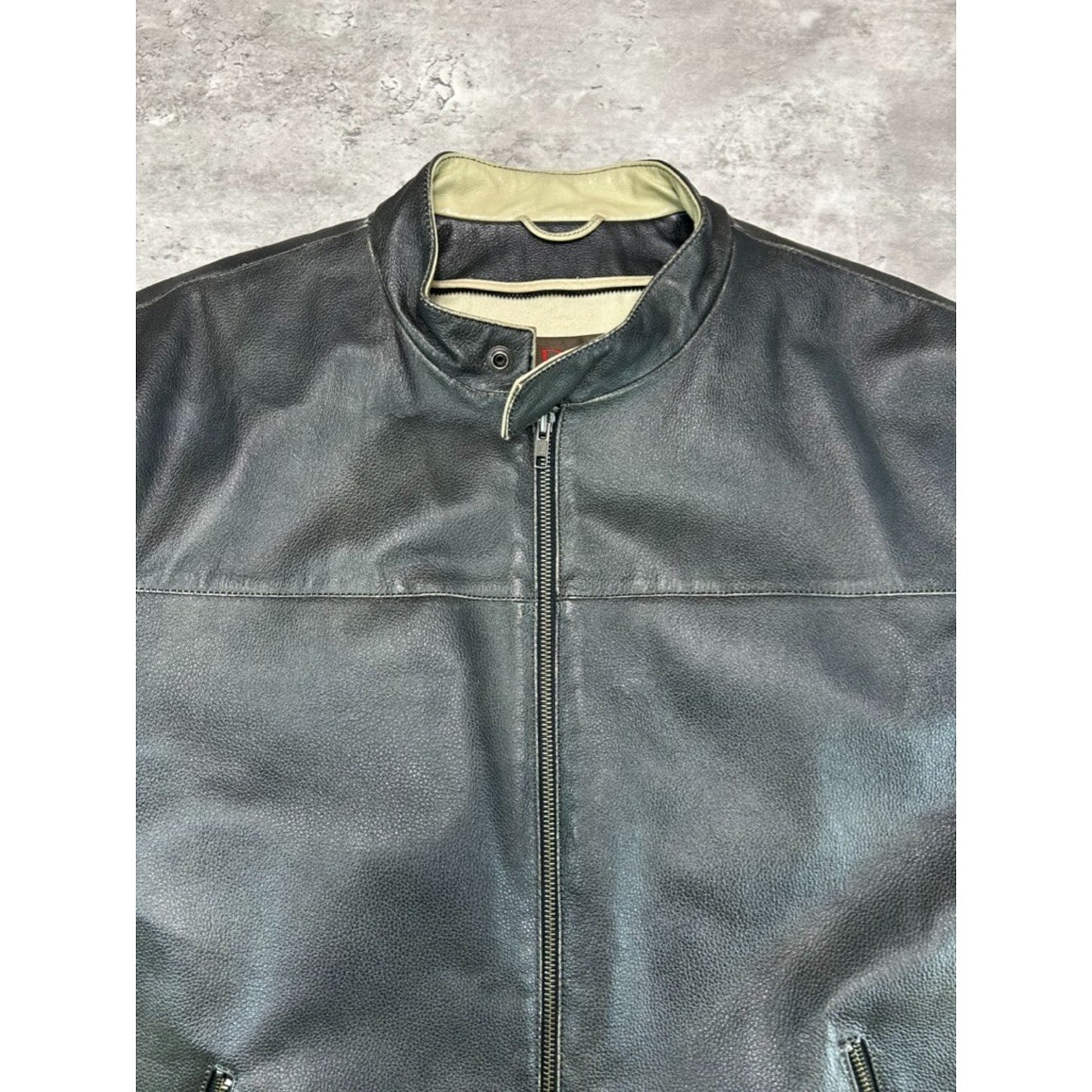 Vintage Danier Two Tone Full Zip Leather Cafe Racer Jacket Size XL