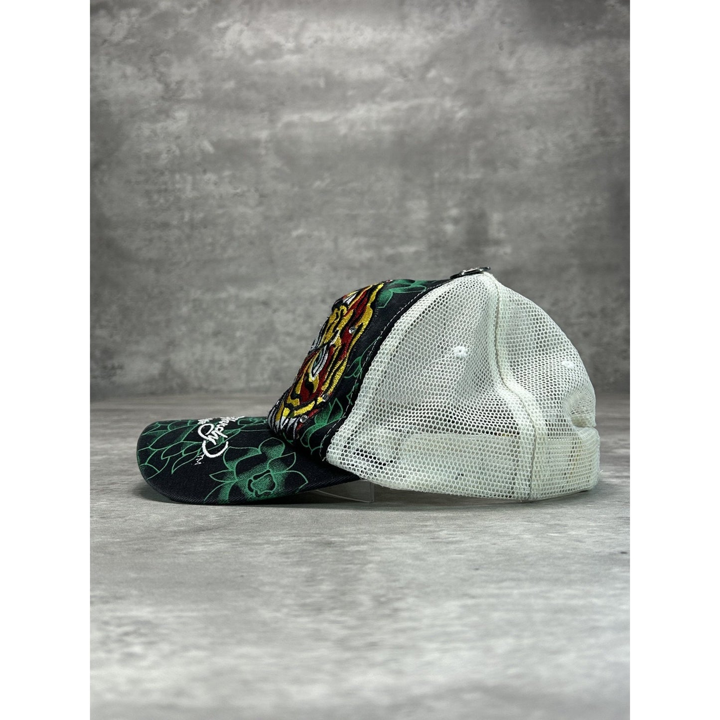 Vintage Y2K Ed Hardy Bedazzled Tiger Graphic Trucker Snapback Hat OSFA