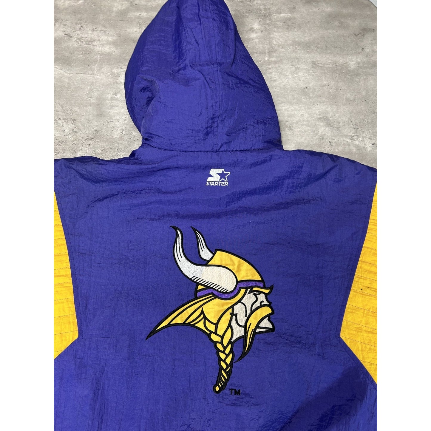 Vintage 90s Minnesota Vikings NFL 1/2 Zip Insulated Starter Jacket Size Large
