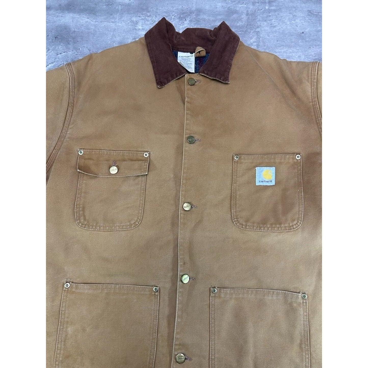 Vintage 90s Carhartt Blanket Lined Canvas Workwear Chore Jacket Size 44 Tall XL