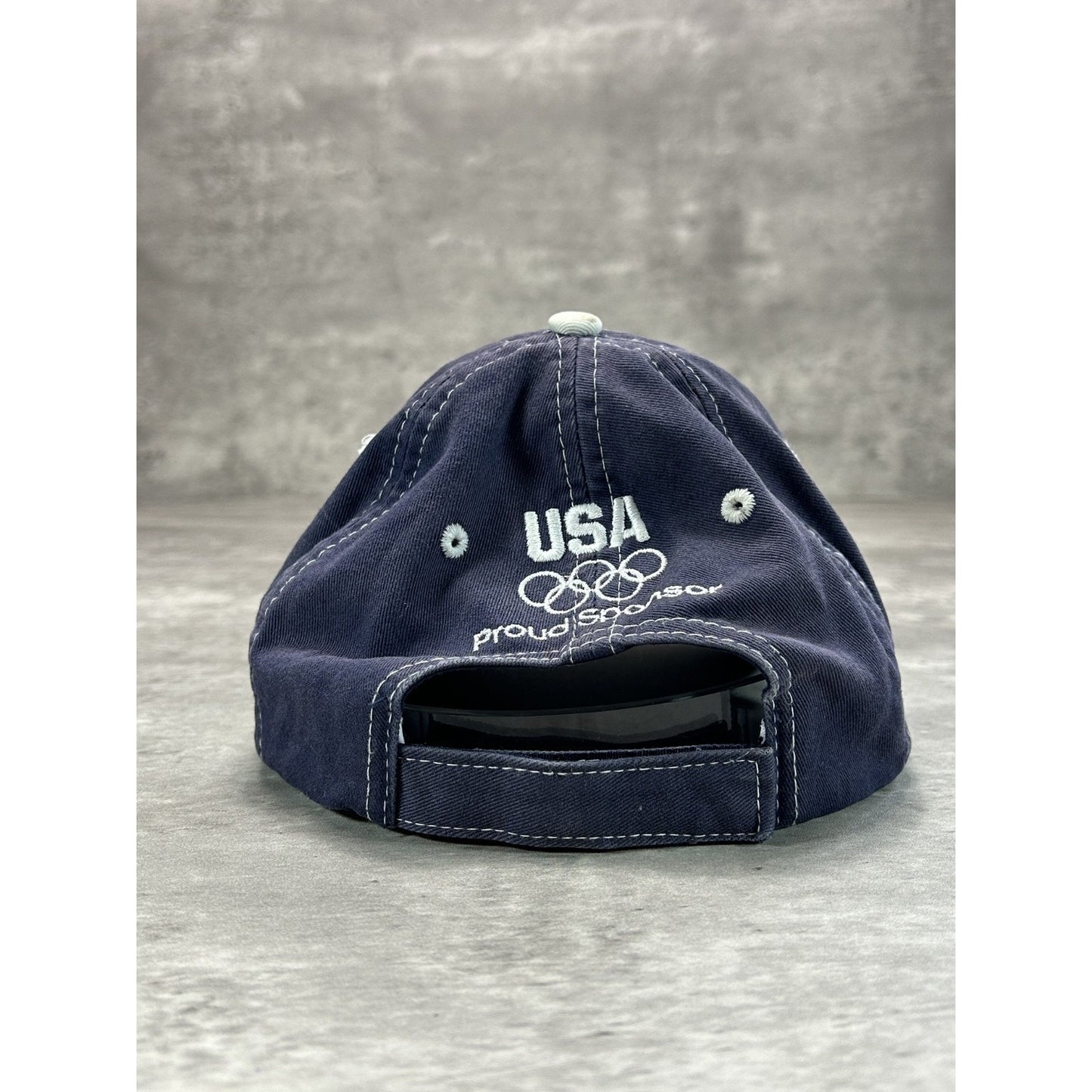 Vintage BMW Embroidered Logo Two Tone Strapback Hat OSFA Navy Blue/White