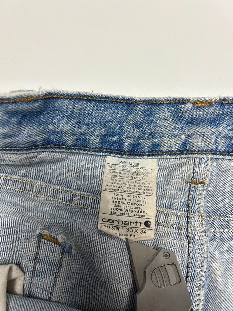 Vintage Carhartt Relaxed Fit Medium Wash Denim Workwear Pants Size 36