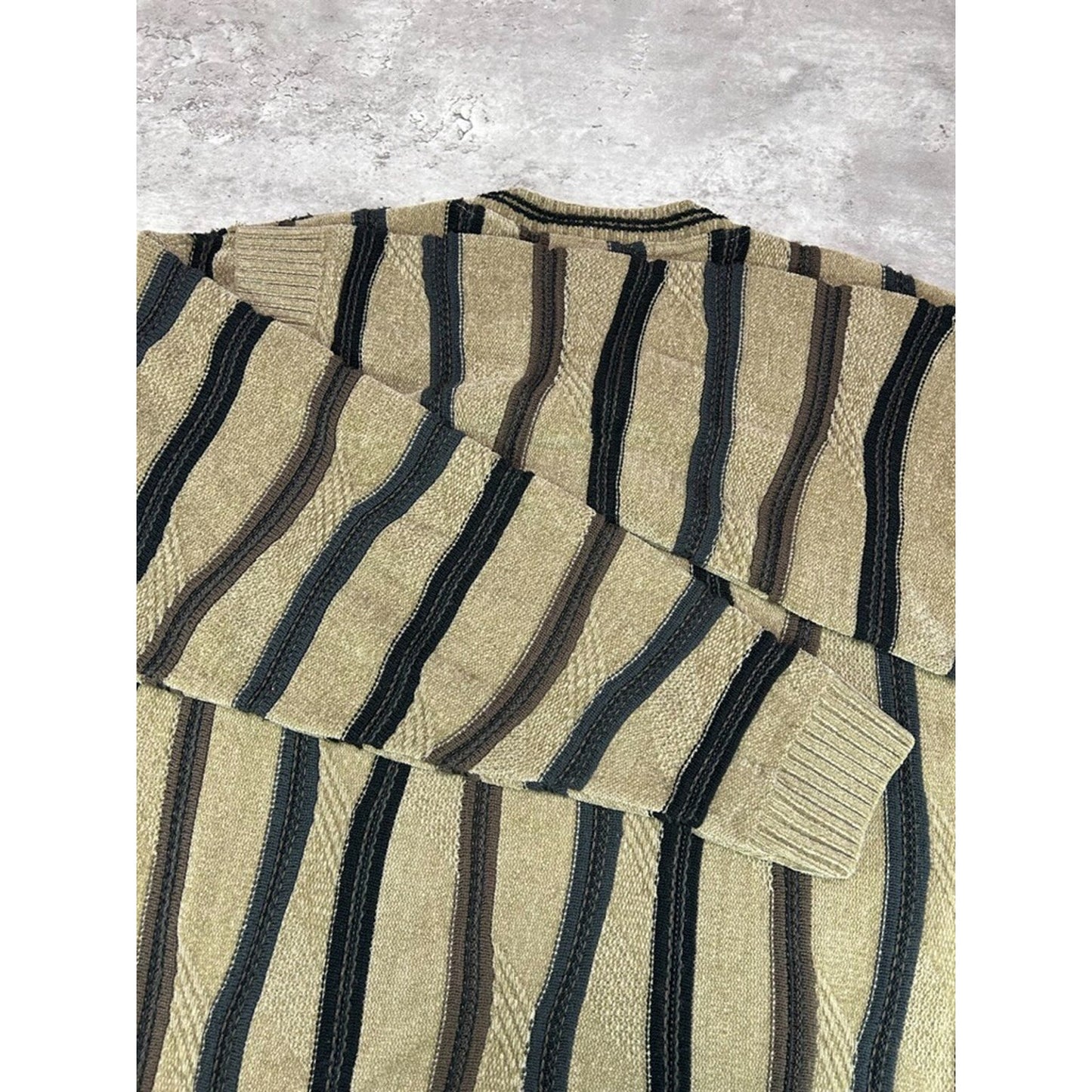 Vintage Protege Abstract Striped Earth Tones Pullover Ribbed Sweater Size Large