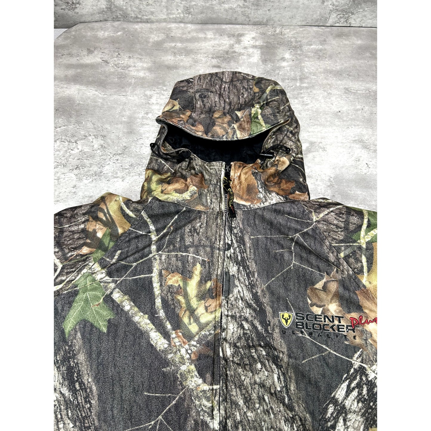 Vintage Scent Blocker Mossy Oak Breakup Camo Hooded Full Zip Jacket Size XL