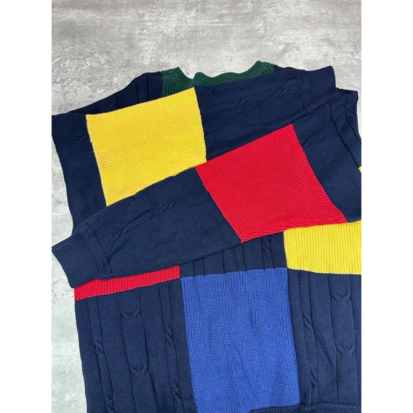 Vintage Nautica Embroidered Crest Panelled Ribbed Knit Sweater Size XL