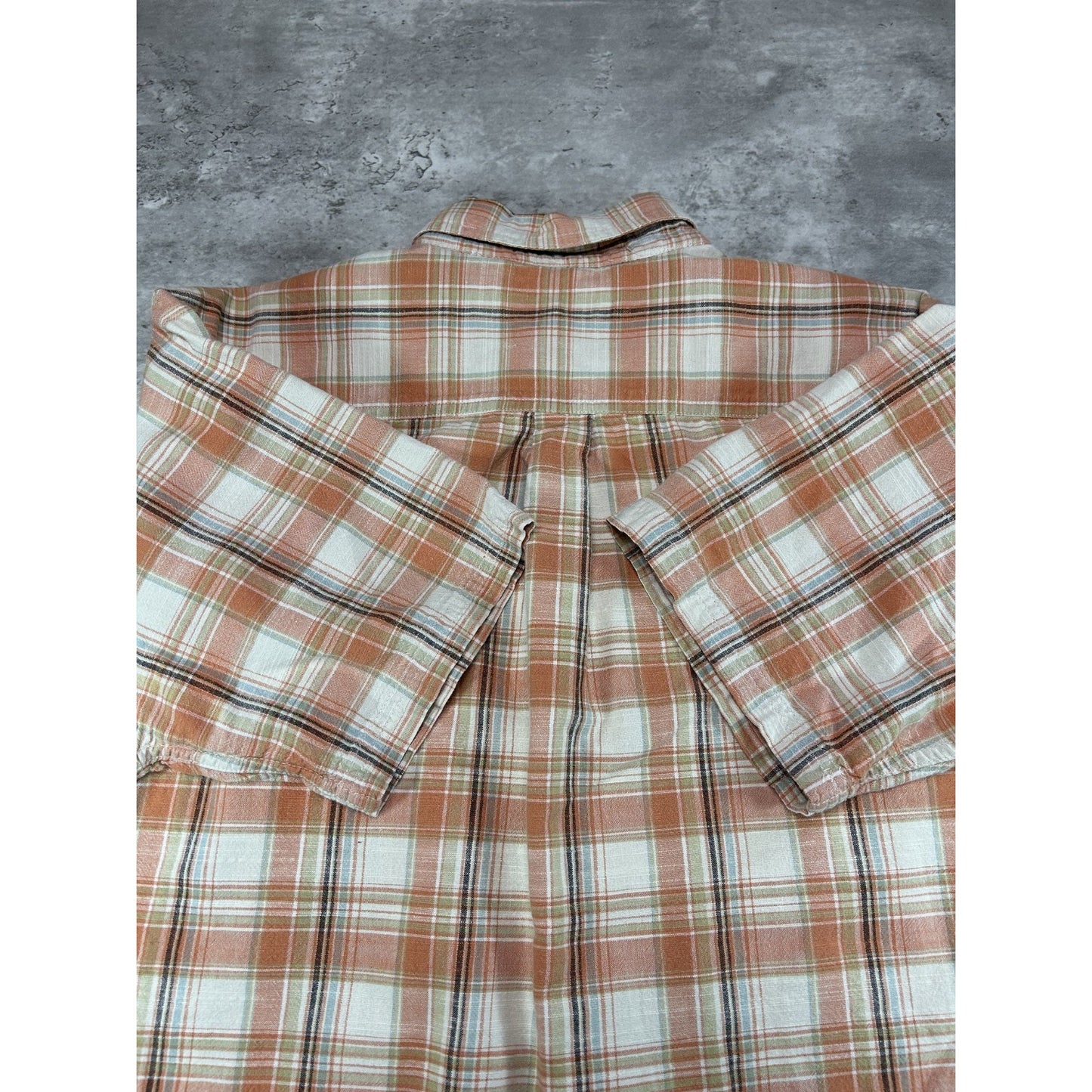 St Johns Bay Plaid Print Short Sleeve Reworked Cropped Button Up Shirt Sz Large