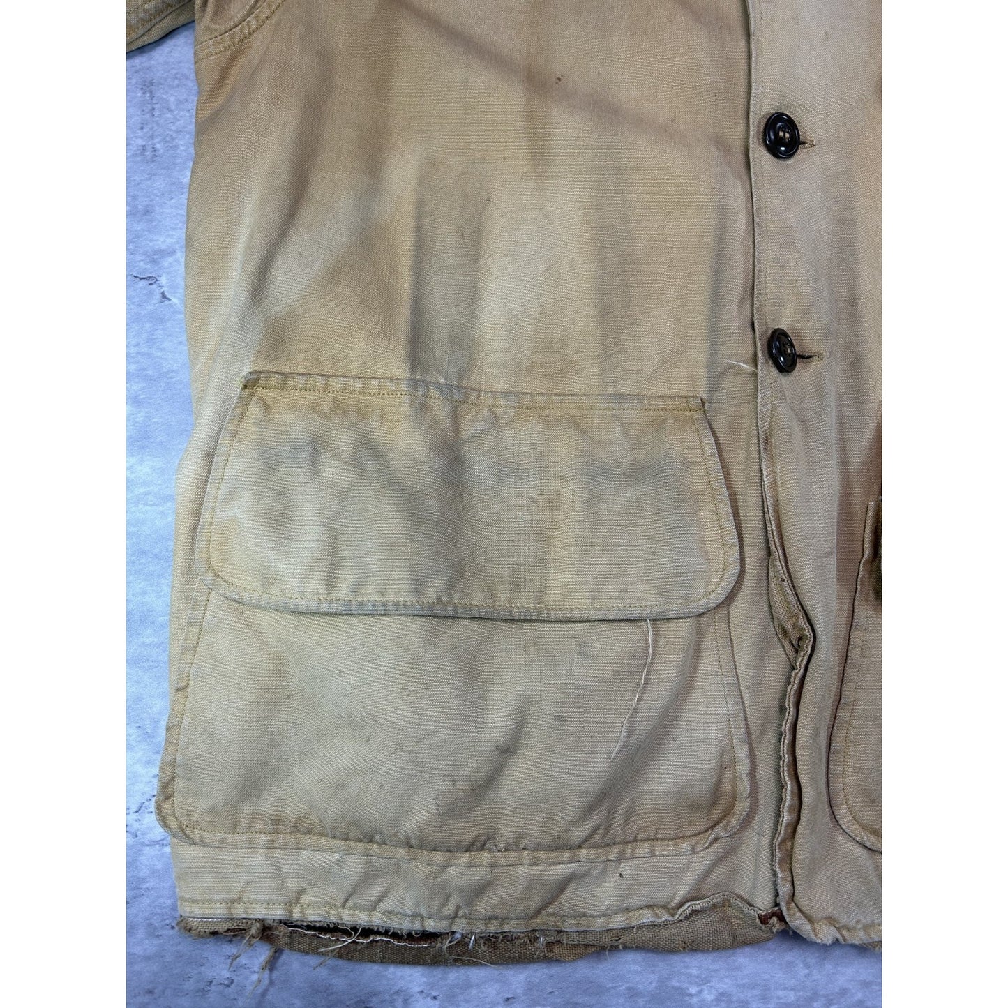 Vintage 1970s Three Pocket Canvas Collared Hunting Jacket Size Medium Beige
