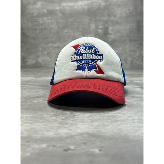 Vintage 90s Pabst Blue Ribbon Embroidered Beer Promo Trucker Snapback Hat OSFA