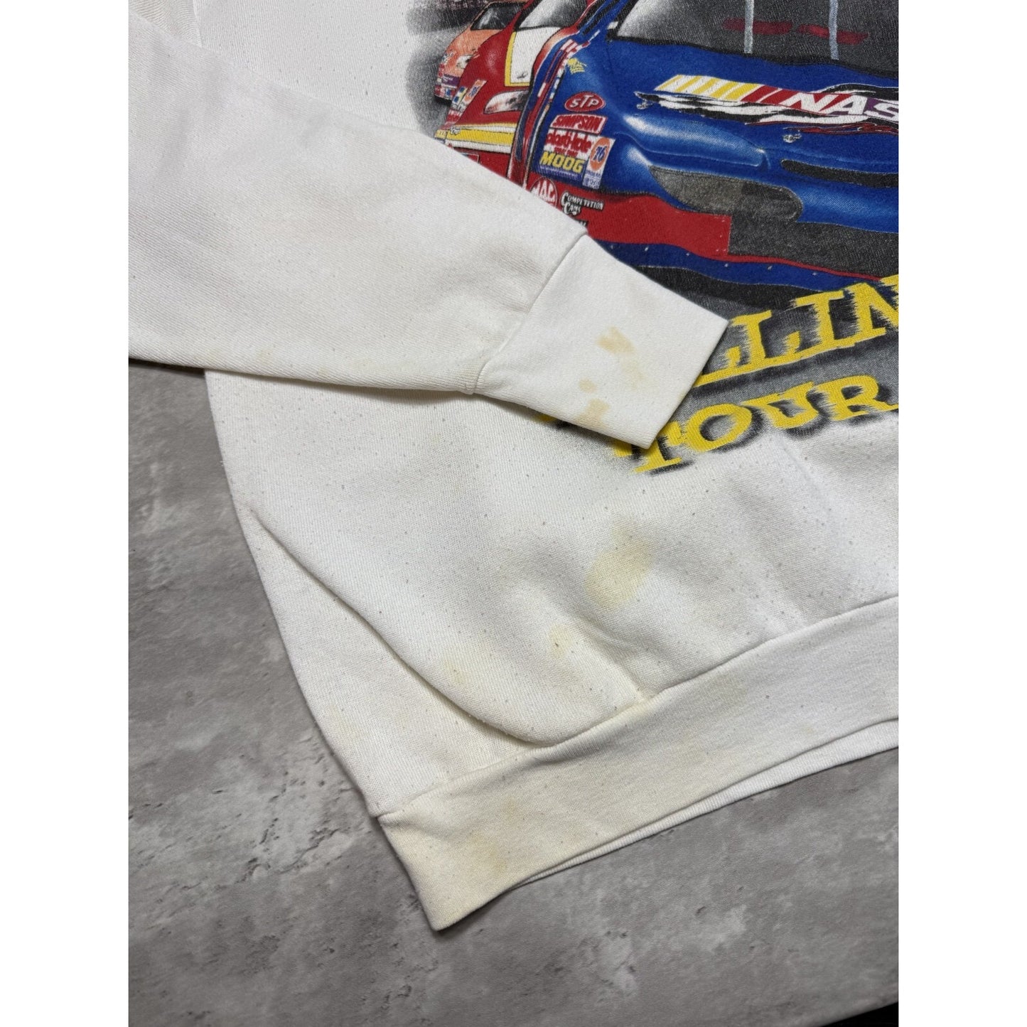 Vintage 1998 Nascar Rolling On Tour Big Graphic Sweatshirt Size XL White