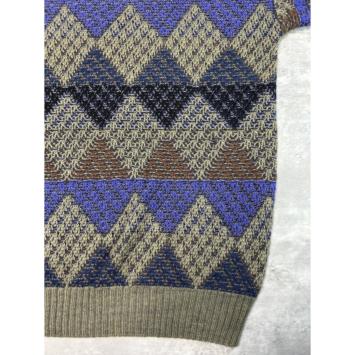 Vintage 90s Progetto Diamond Print Pullover Ribbed Knit Sweater Size Large