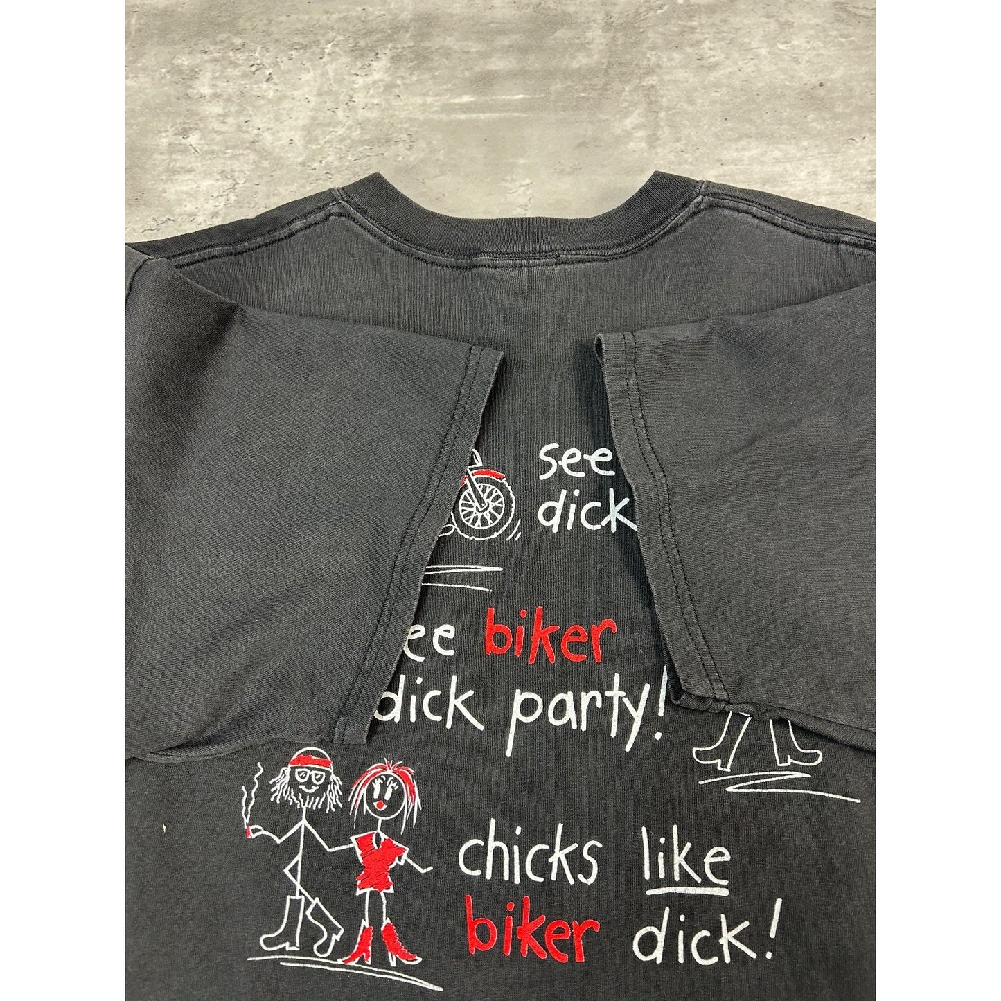 Vintage 90s Stick Figure Biker Comedy Graphic T-Shirt Size XL Black