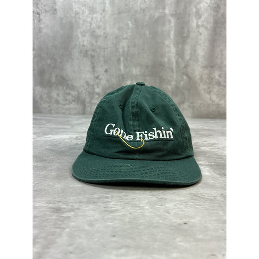 Vintage Gone Fishin' Embroidered Spellout Strapback Hat OSFA