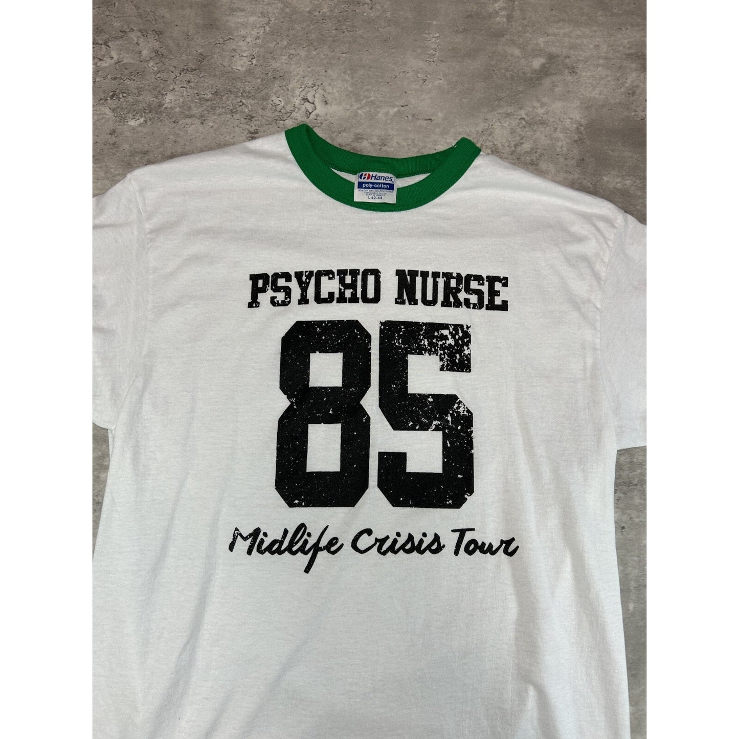 Vintage 80s Psycho Nurse Midlife Crisis Tour Ringer T-Shirt Size Large