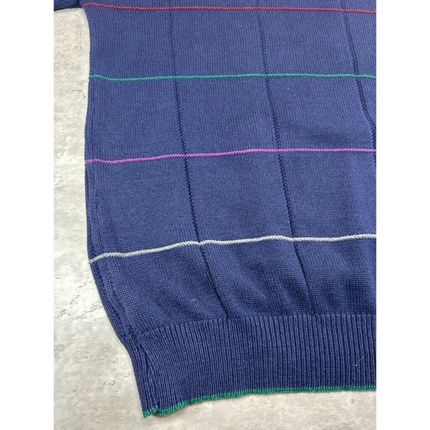 Vintage 90s Isle Of Cotton Checkered Print Pullover Knit Sweater Size XXL Blue