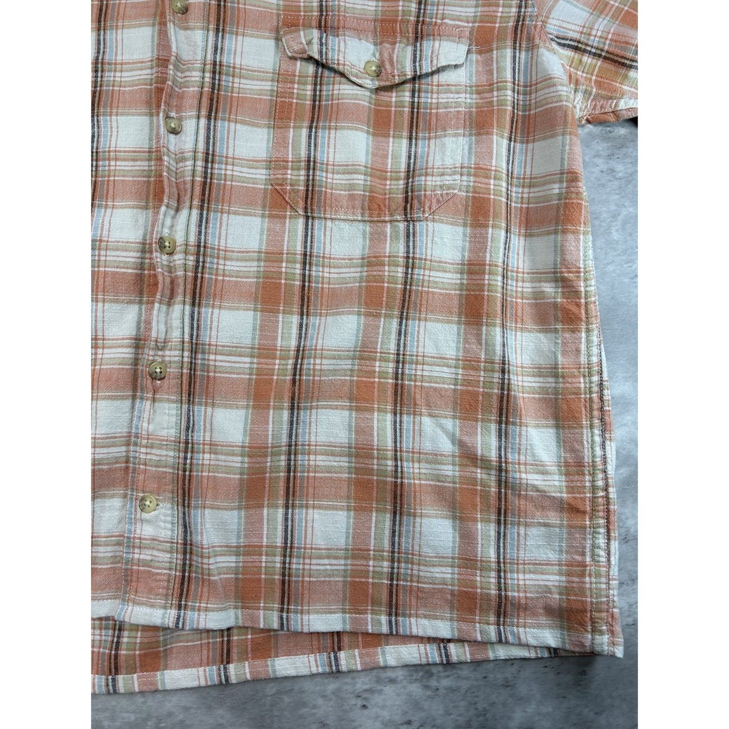 St Johns Bay Plaid Print Short Sleeve Reworked Cropped Button Up Shirt Sz Large