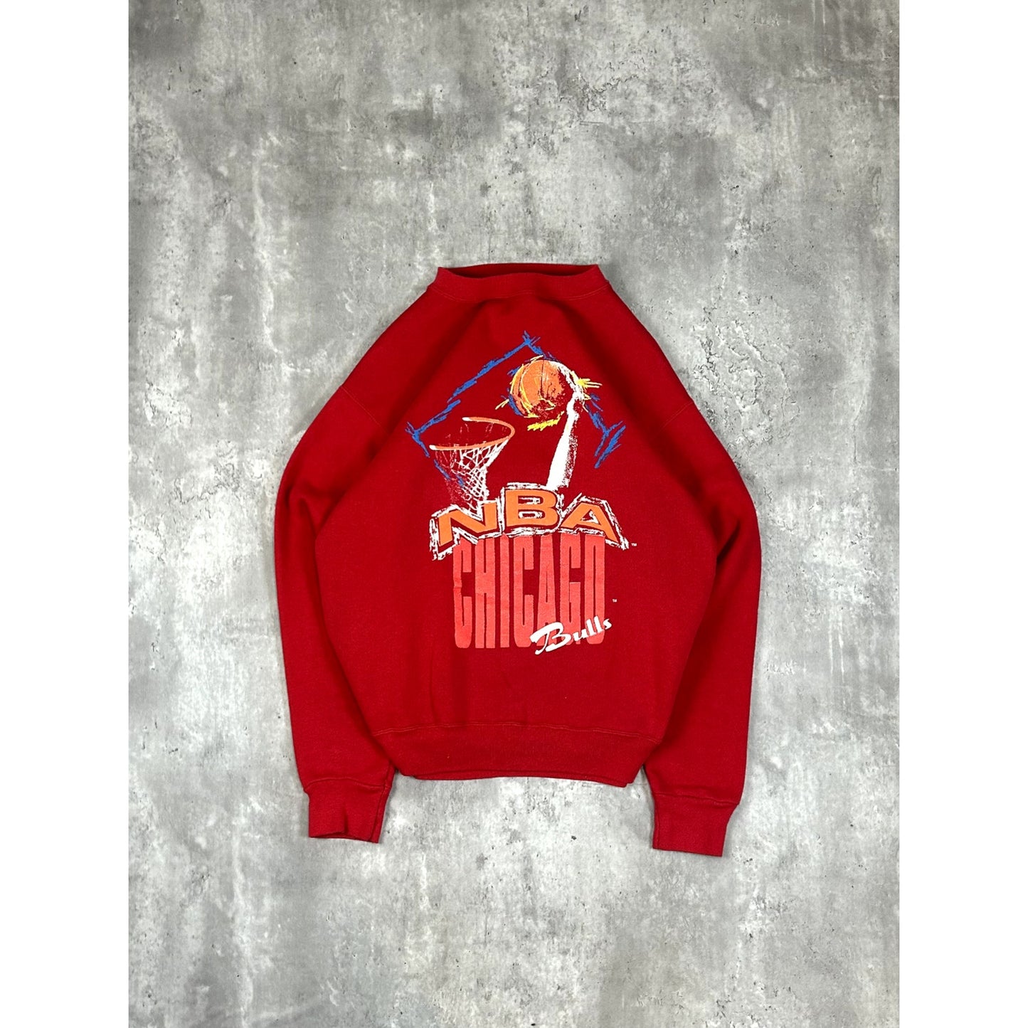 Vintage 90s Chicago Bulls NBA Big Graphic Basketball Sweatshirt Size Medium Red