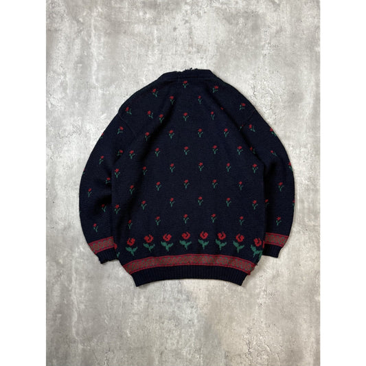 Vintage 80s St Michaels Flower Print Pullover Knit Sweater Size Large