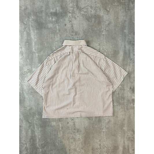 Vintage Stafford Striped Short Sleeve Reworked Cropped Button Up Shirt Size XL