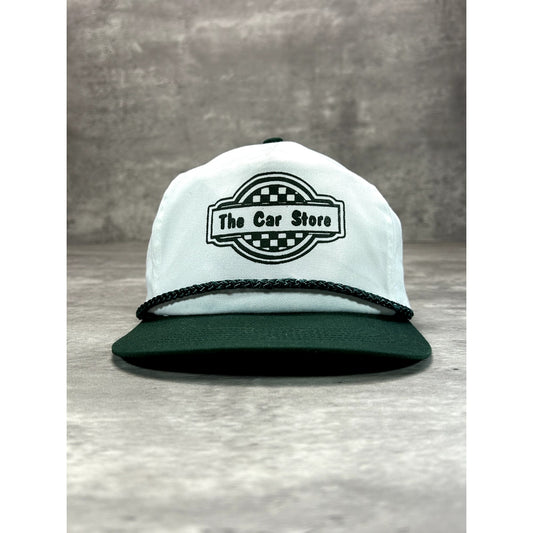 Vintage 90s The Car Store Graphic Spellout Snapback Hat OSFA White/Green