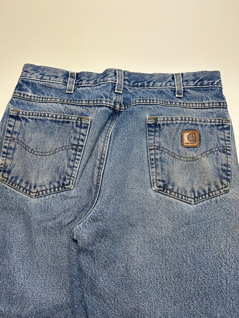 Vintage Carhartt Plaid Lined Medium Wash Denim Workwear Pants Size 33