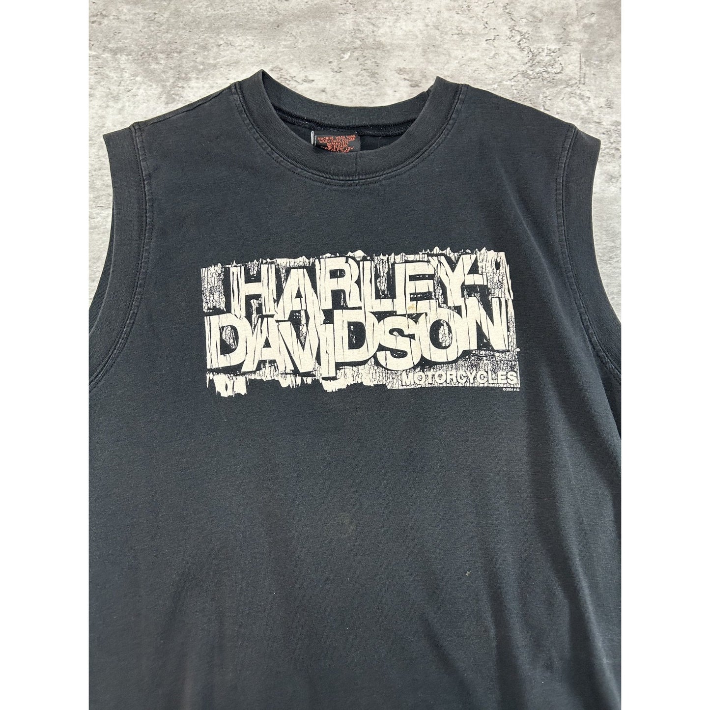 Vintage 2004 Harley Davidson Graphic Spellout Sleeveless T-Shirt Size Medium