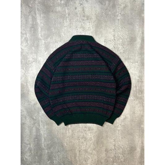 Vintage 90s Abstract Striped Pullover Ribbed Knit Sweater Size Medium