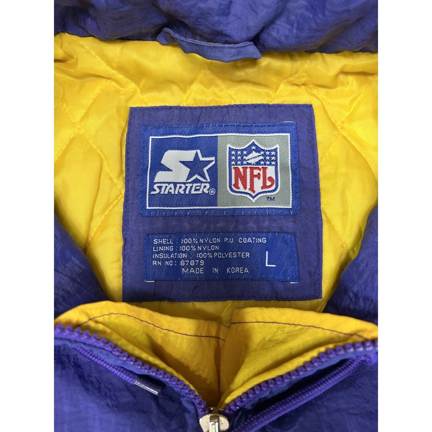 Vintage 90s Minnesota Vikings NFL 1/2 Zip Insulated Starter Jacket Size Large