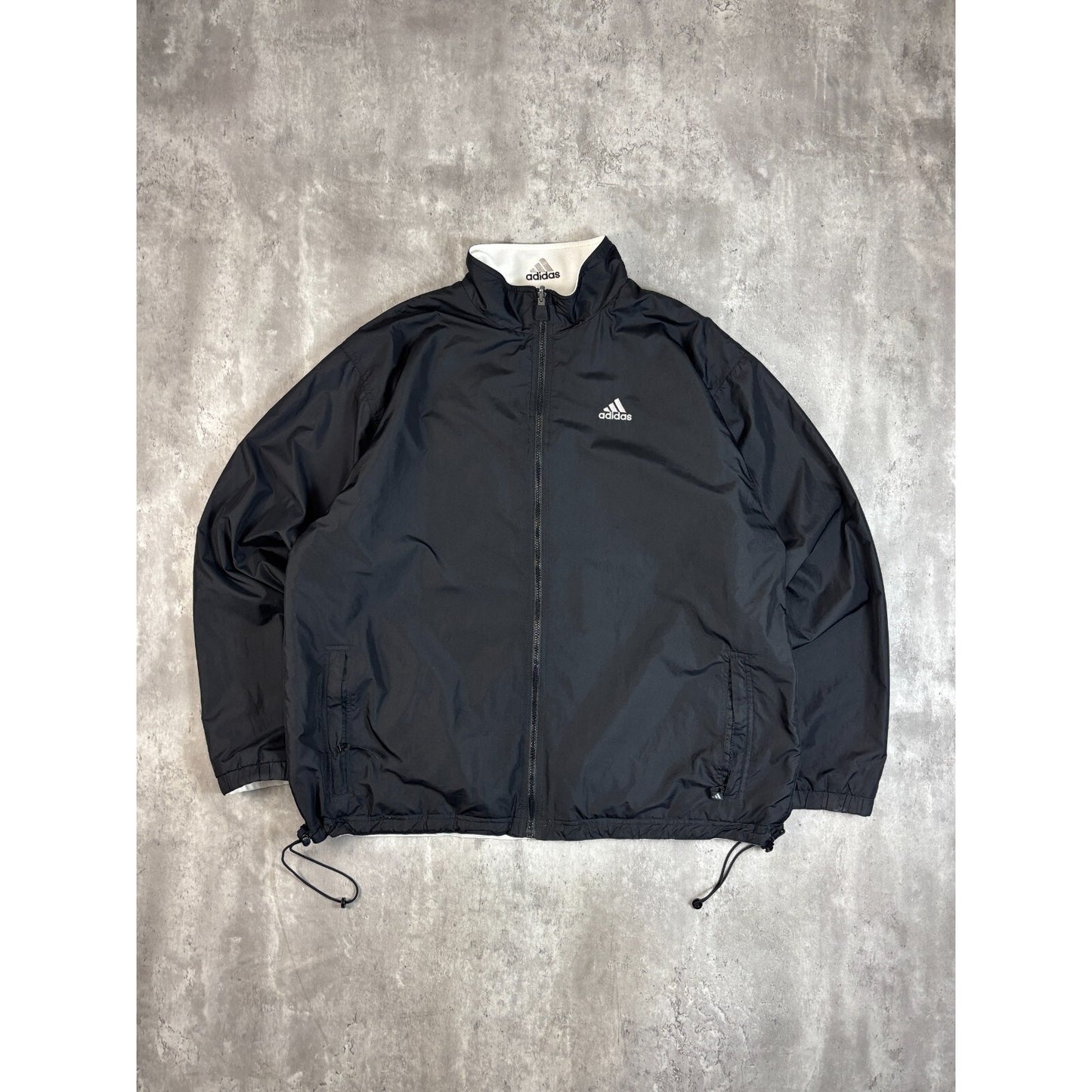 Vintage 90s Adidas Reversible Nylon Full Zip Windbreaker Jacket Size XXL Black