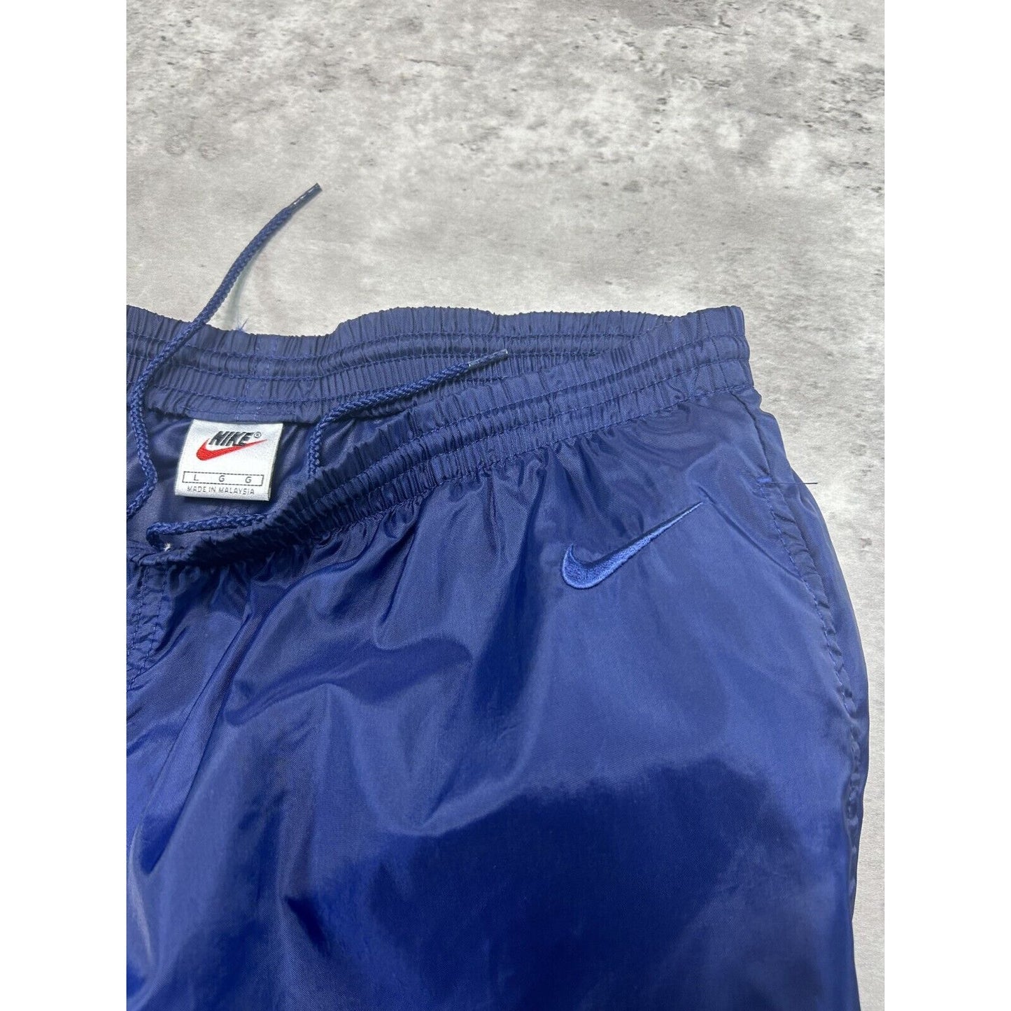 Vintage Y2K Nike Two Tone Embroidered Swoosh Nylon Track Pants Size XL Blue