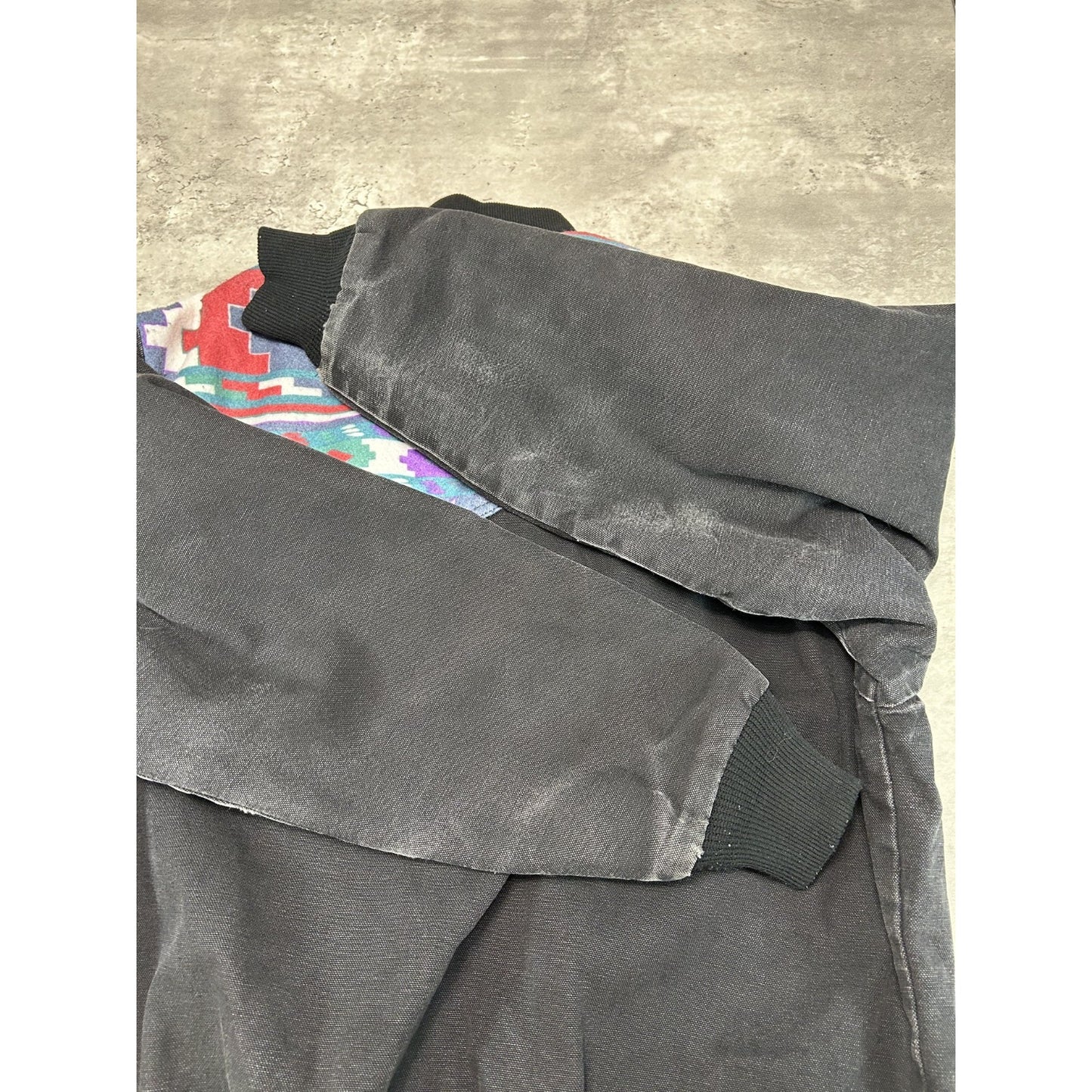 Vintage 80s Saddle King Western Aztec Full Zip Bomber Jacket Size XL Black