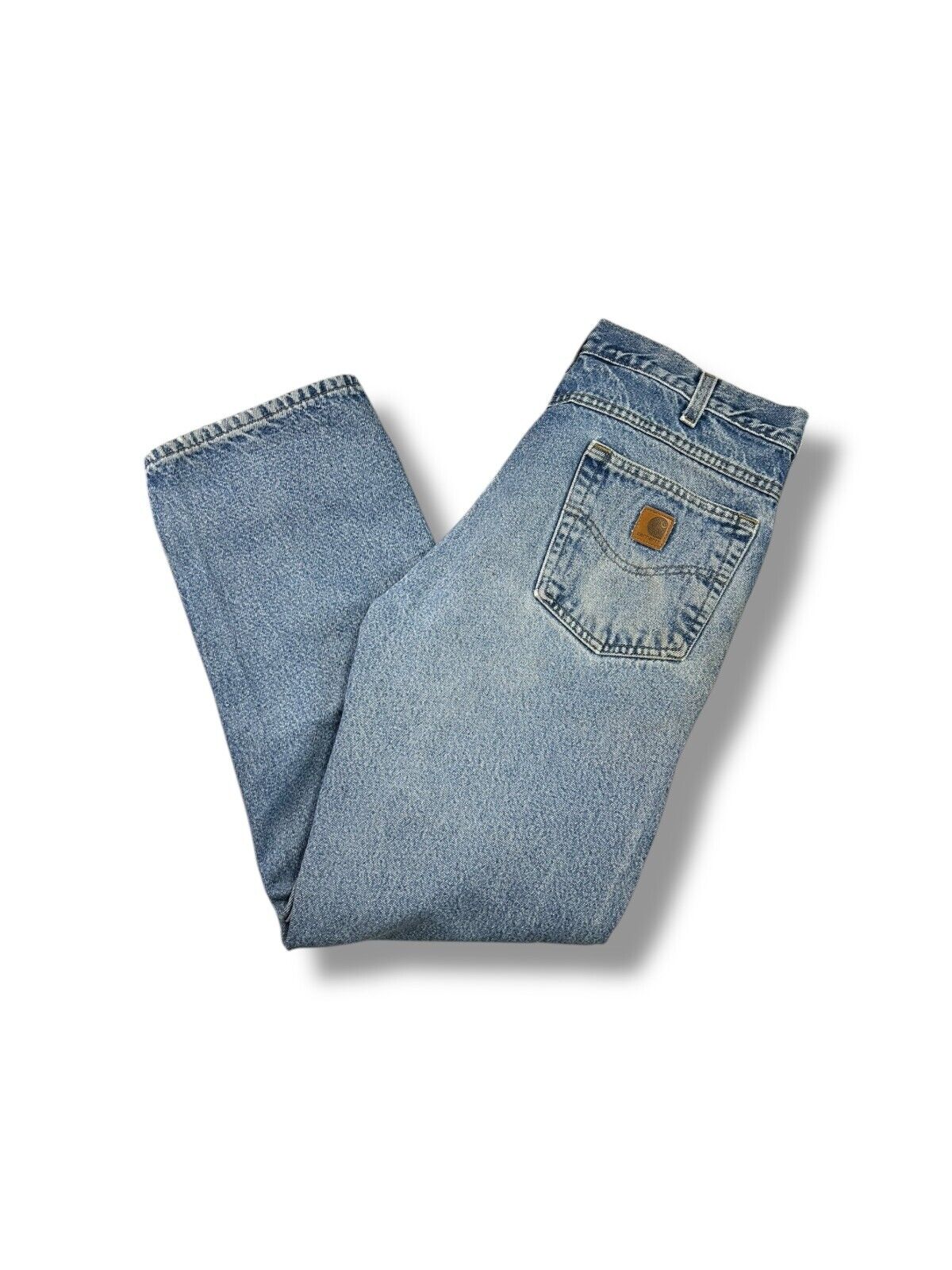 Vintage Carhartt Plaid Lined Medium Wash Denim Workwear Pants Size 33