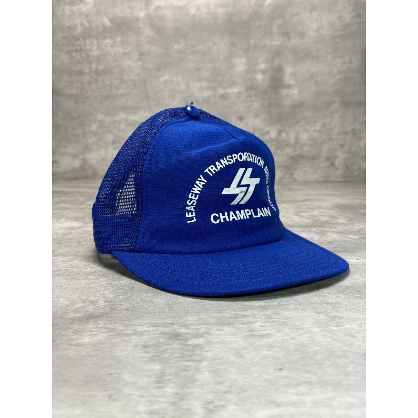 Vintage 80s Leaseway Transportation Graphic Spellout Trucker Snapback Hat OSFA