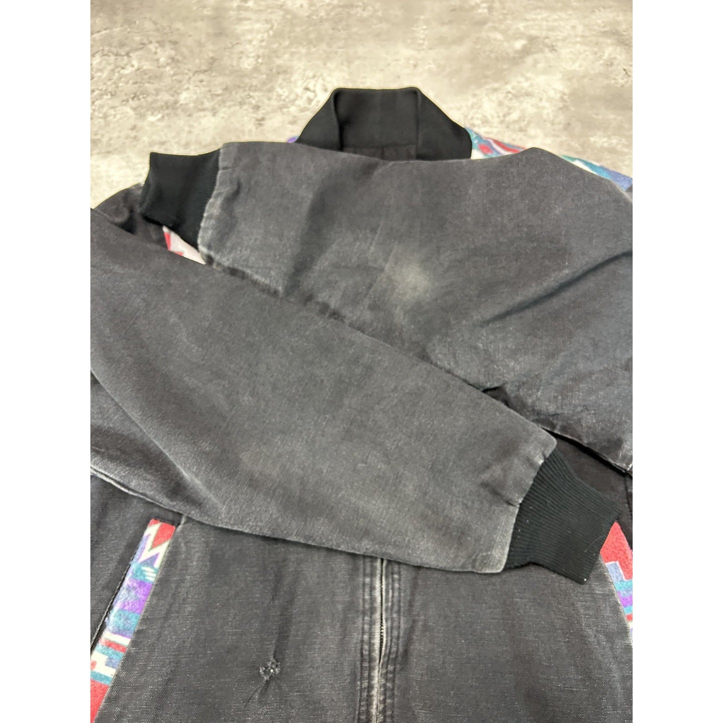 Vintage 80s Saddle King Western Aztec Full Zip Bomber Jacket Size XL Black