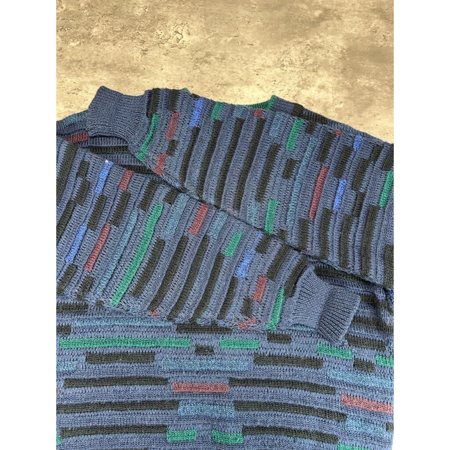 Vintage 90s Brian MacNeil 3D Striped Pullover Ribbed Knit Sweater Size Medium