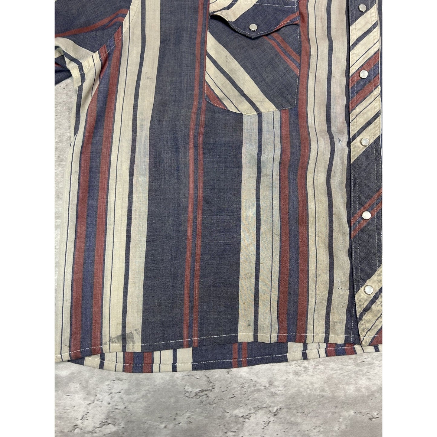 Vintage 80s Wrangler Striped Pearl Snap Reworked Cropped Button Up Shirt Sz 2XL